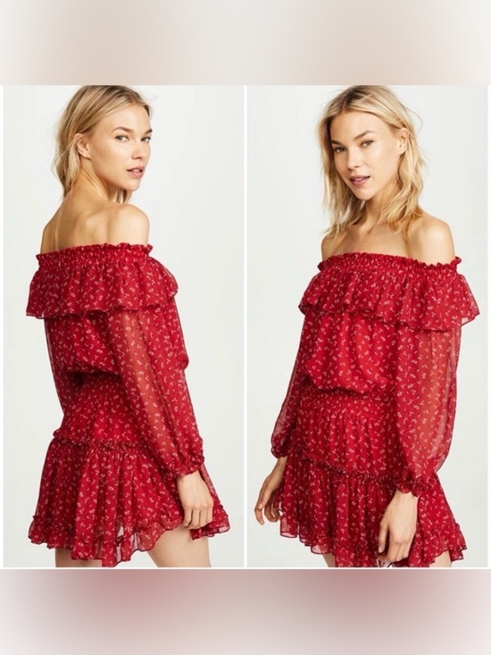 Misa Los Angeles Dresses & Skirts - MISA Darla Red Floral Off Shoulder Smocked Ruffle Mini Dress L